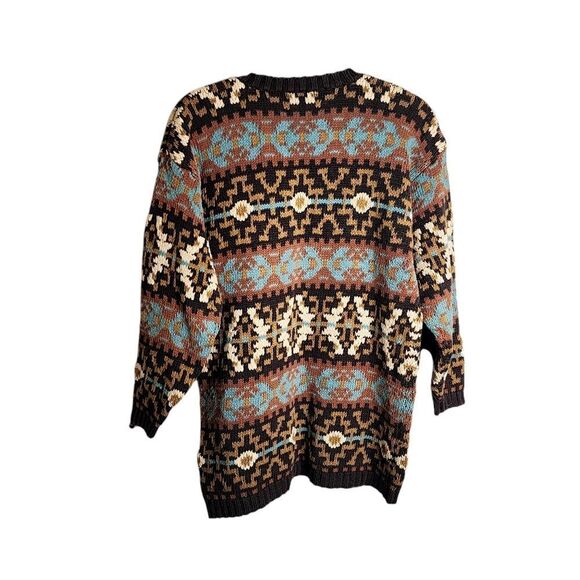 Hunters Run vintage 90's Fair Isle sweater multicolor geometric Cabincore Ski L - Picture 2 of 4